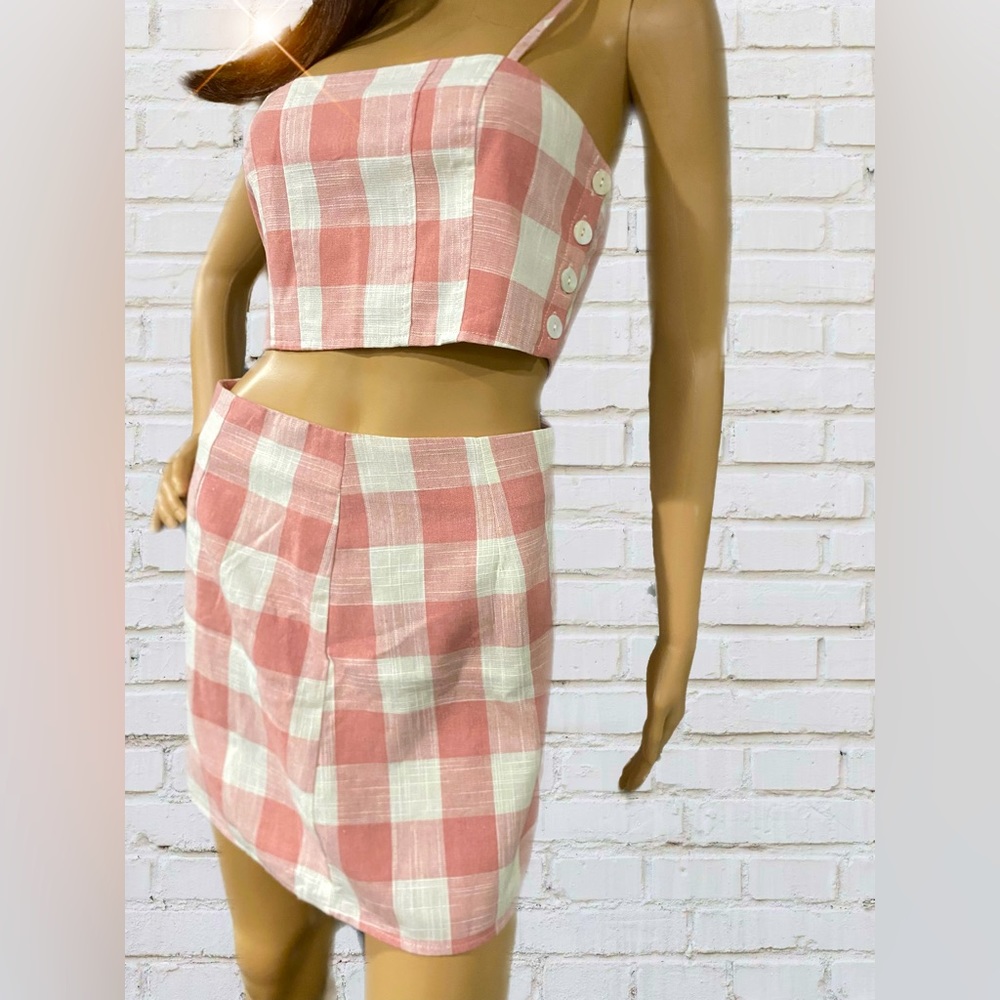 Pretty Pink Plaid Skirt and Crop Top Set